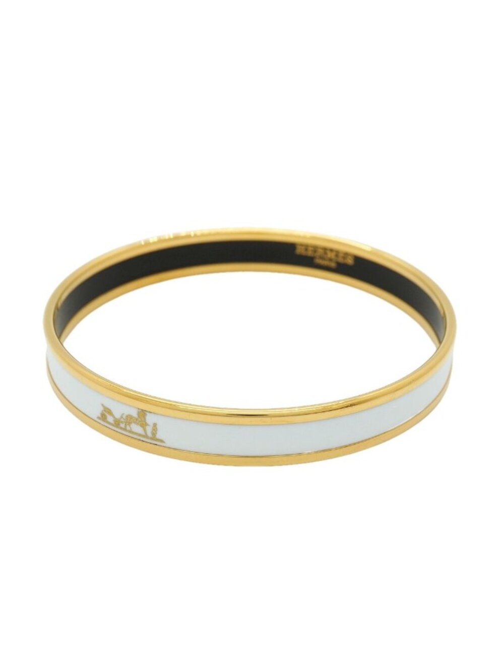 Hermes Bangle Enamel PM Gold Plated Cloisonne White Bracelet